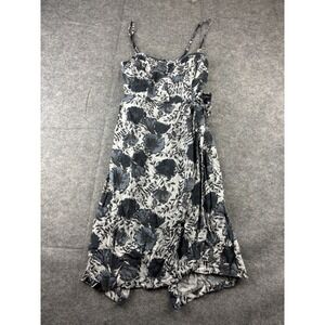 Free People Women's 0 Blue Floral Sweetheart Neckline Faux Wrap Boho Mini Dress